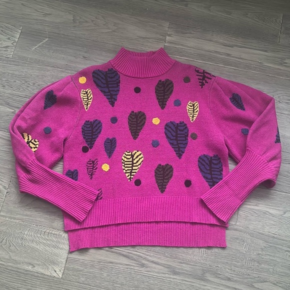 Gabby Isabella | pink knit sweater with balloon sleeves and hearts - Picture 1 of 10